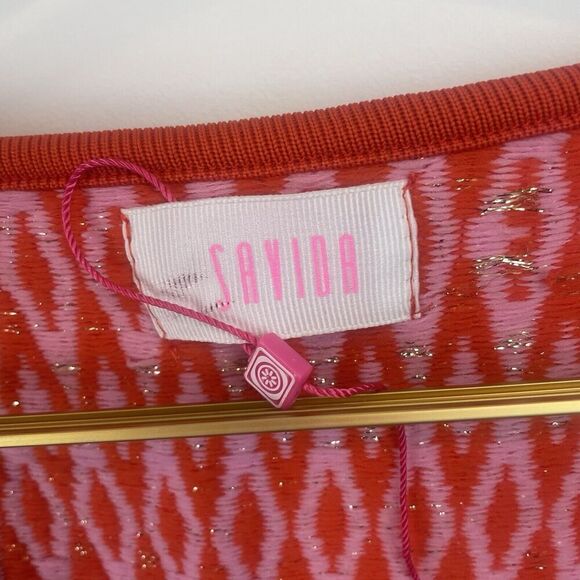 NWOT Revolve Saylor Pink Gold Red  Metal Fibre Polyamide Ruffle Sweater Top Sz M - Picture 3 of 8